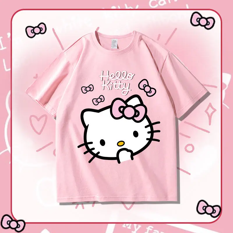 

Новый стиль Hello Kitty футболка для девочек-студентов Kawaii с коротким рукавом хлопок летняя Sanrio высокого качества с коротким рукавом модная мультяшная футболка