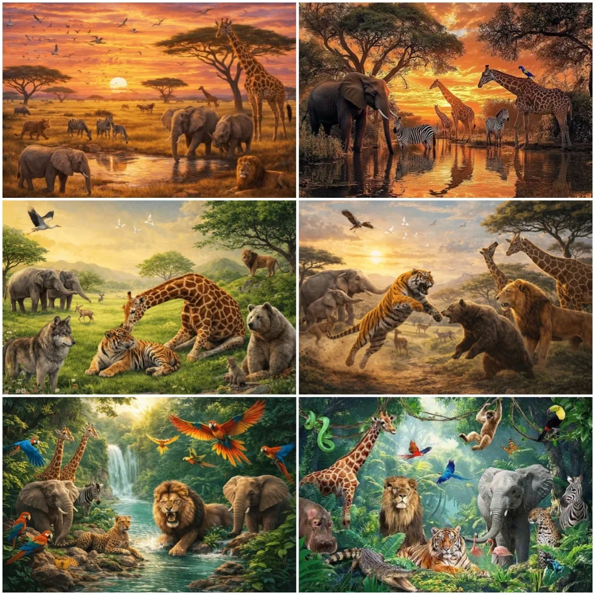 Animal World Background African Wildlife Hunting Banner Jungle Animals Lion Giraffe Child Party Decor Backdrop Baby Shower Props