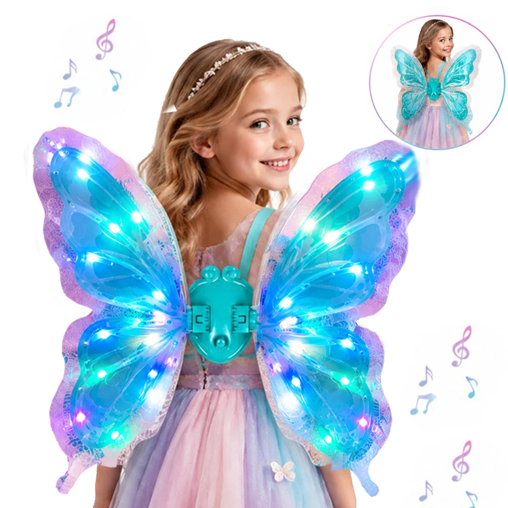 電動蝶の羽、光るエルフの羽、子供用誕生日クリスマスコスプレドレスアップ、天使の女の子用おもちゃ