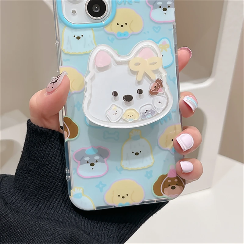 Korea Cute Cartoon Quicksand Puppy Bracket Phone Grip Tok Griptok Holder Ring For iPhone 16 Phone Stand Support Holder Girl Gift - view 2