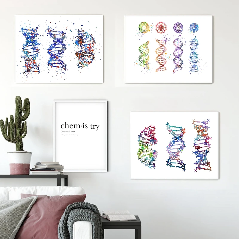 DNA Molecule Print Modern Medical Wall Art Canvas Painting Dna Structure Biology Poster Wall Picture Science Lab Office Decor