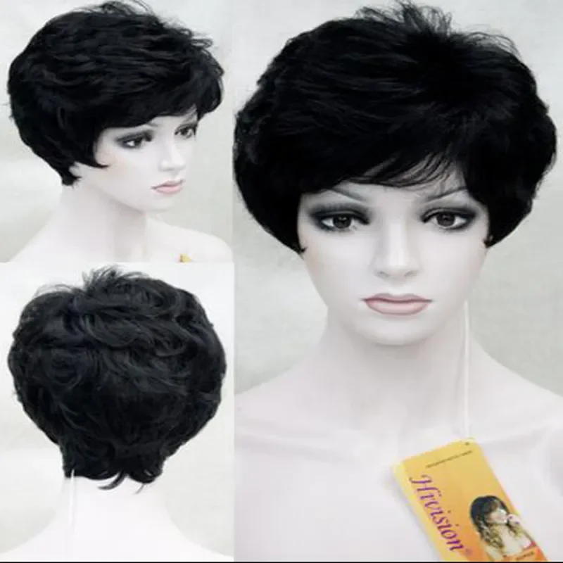 Women Short Black Straight Ladies Fluffy Cosplay Hair Wigs