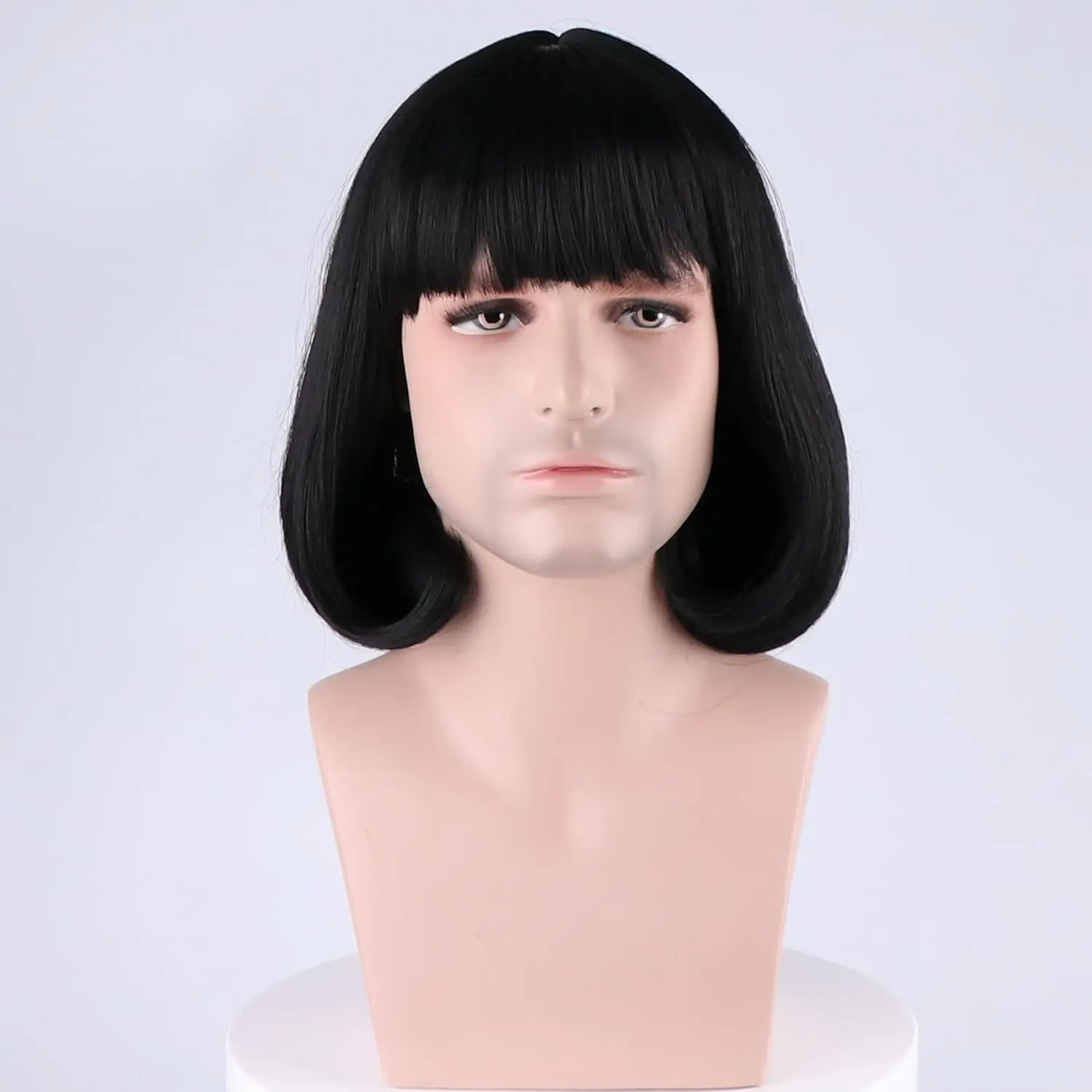 Black Bob Flipped Inward Lord Wig Unisex Smooth Thick Hair Short Straight Dwarf King Men Cosplay Wigs Blunt Bangs