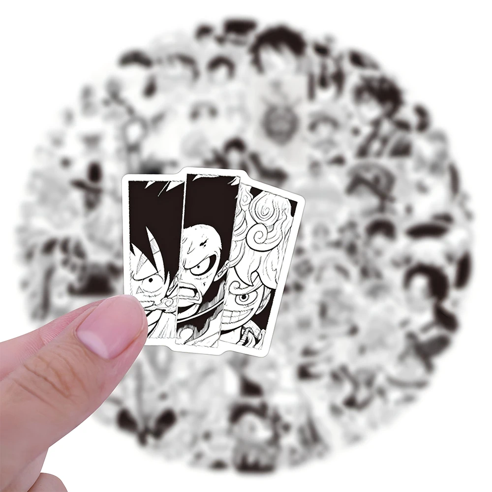 10/30/50/120pcs Black White Luffy Zoro Cartoon Stickers Anime ONE PIECE Decals Suitcase Motorcycle Laptop Car Cool Sticker Decor view 4