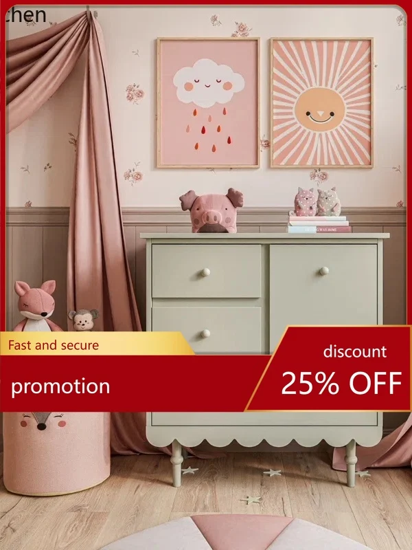 HT Retro Three-Drawer Cabinet Simple Living Room Bedroom Drawer Cabinet Storage Bedside Cabinet