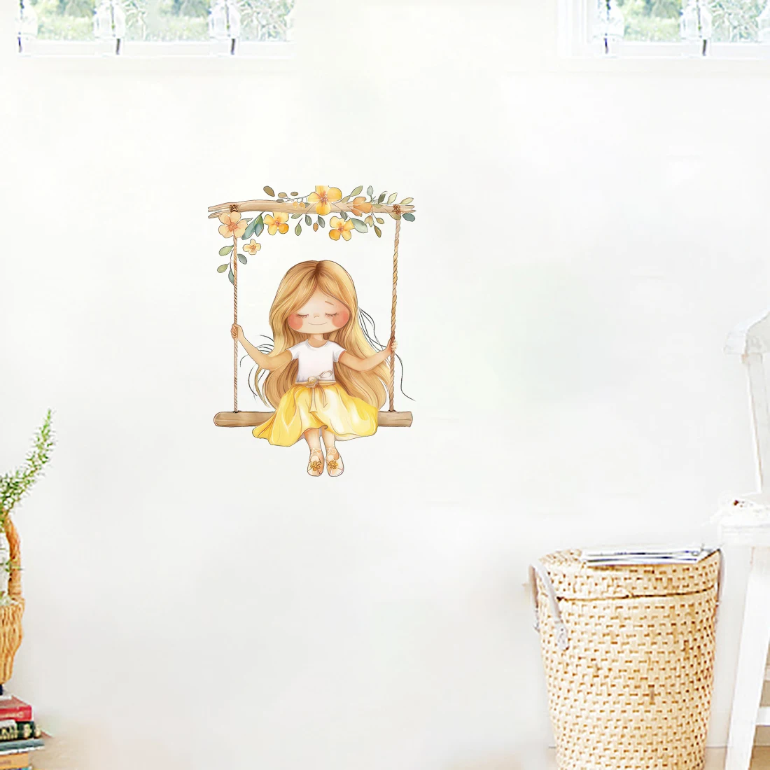Three Ratels QB104 Romantic little girl swinging Cartoon stickers for home decoration wall door ceramic tile decals