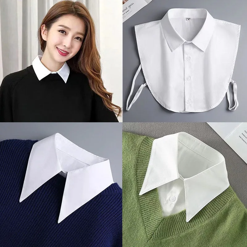 Cotton Fake Collar Blouse Sweater OL Detachable Shirt Women Cotton Crystal Vintage Solid Detachable Shirt Clothes Accessories