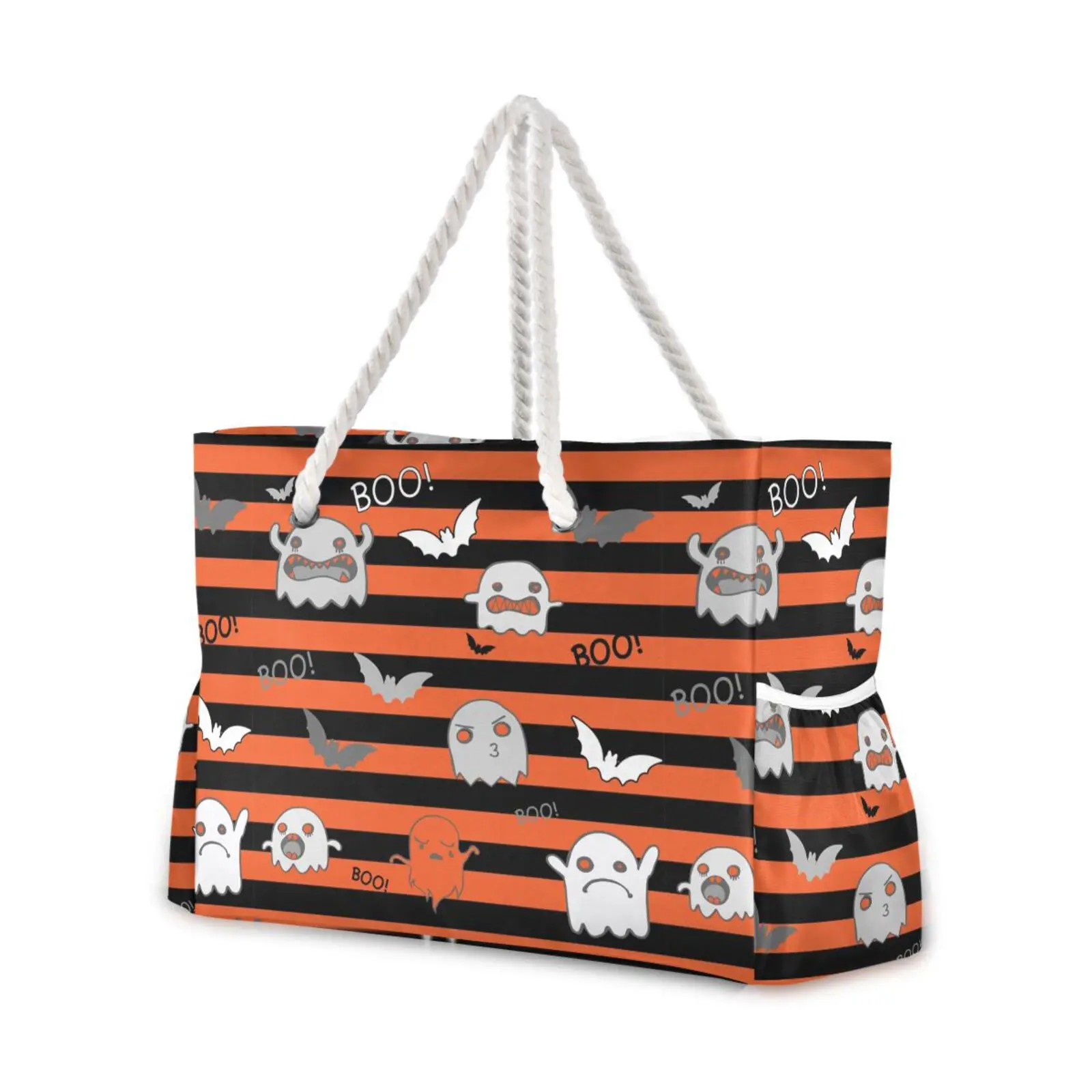 

2023 New Ladies Beach Handbag Halloween stripe designLarge Capacity Black Shoulder Shopping Bag Bohemia Female Casual Totes