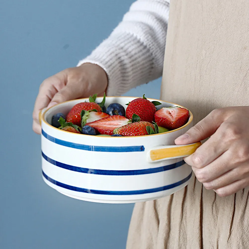 Ceramic Salad Bowl with Dual Ears – Premium Dense, Smooth, Hygienic & Stackable for Tabletop