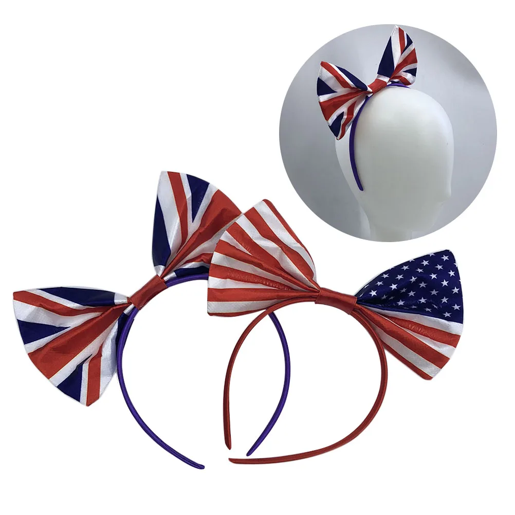 

2 pcs Independence Day Hair Accessories Women Hoop Bowknot Headb American Flag Satin Wrapped Lightweight Teen Girls Adults
