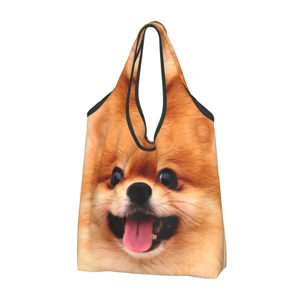 Pomeranian Puppy Shopping Bag Women Portable Large Capacity Groceries  Dog Tote Shopper Bags