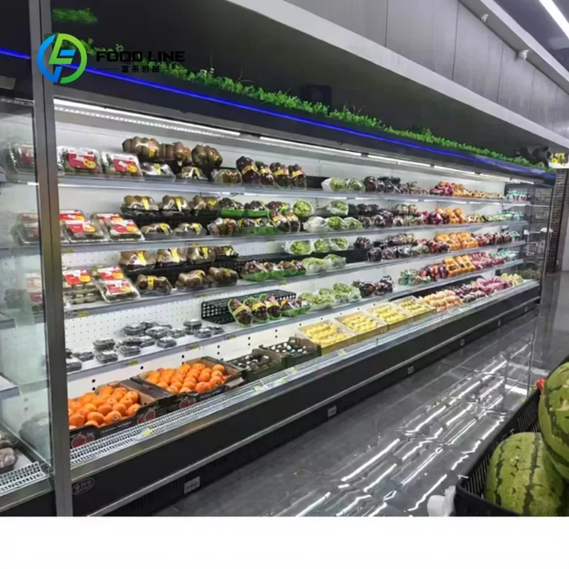 Refrigerated Display Case Customized Supermarket Open Type Merchandiser With Night Curtain Commercial Cooling Equipment Hot Sale