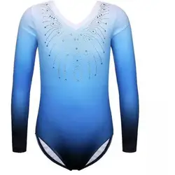 Girls Gymnastic Leotard Long Sleeve Color Gradient Sparkly Ballet Dance One Piece Outfit Dancing Activewear for Kids