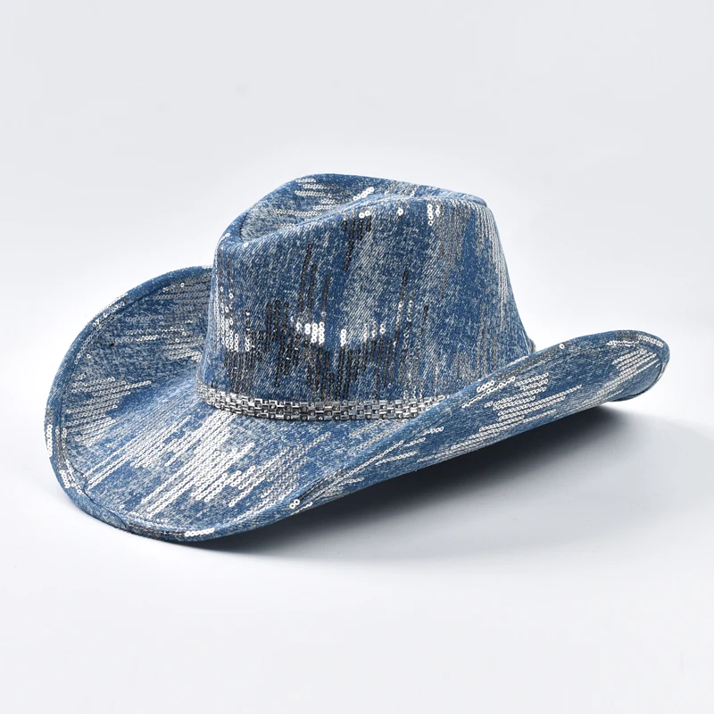 قبعة رعاة البقر الغربية قبعة راعية البقر من قماش الدنيم المغسول مناسبة للارتداء اليومي غير الرسمي، وحفلات رعاة البقر الغربية، ورقص دش الزفاف