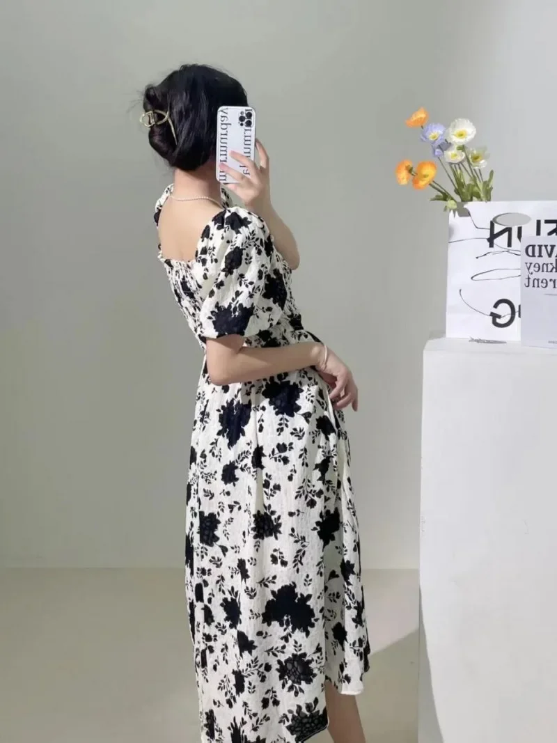 Women Summer Floral Dress Elegant New French Style Dresses Summer Sweet Girls Chic Dresses Elegant Cottagecore Mid Full Dress