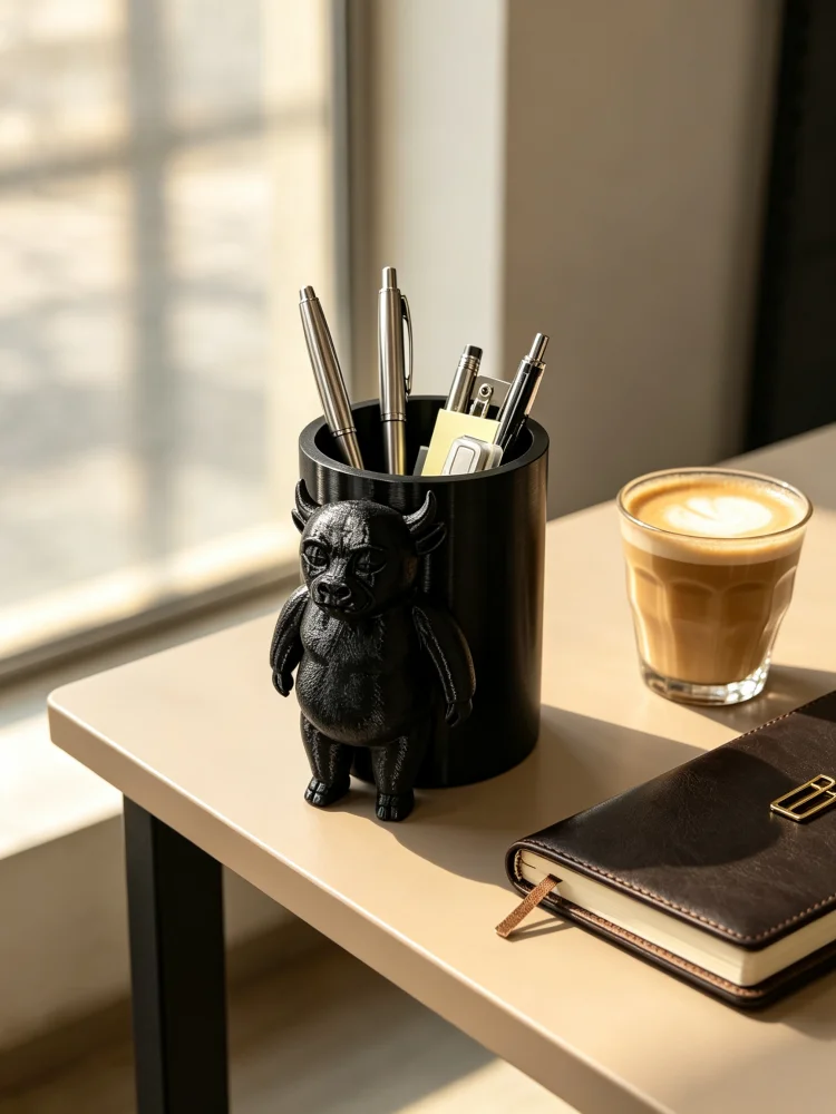Gothic-Style Demon Calf Pen Holder, Demon Monster-Shaped Pencil Holder with Horns, Matte Black Petg Solid Plastic Pen Storage Container, Large Capacity Desktop Storage Holder, Stationery Organizer, Stable Base, Durable, Desktop Decoration for Office, Home Office, Study Desk, Gaming Desk, Dark Cute Quirky Decoration, Gothic Room Ambiance Desktop Accessory, Novelty Stationery, Personalized Cool Desktop Gadgets, Fun Novelty Gift