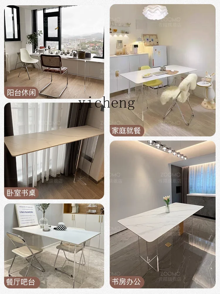 a4 wabi sandy wind acrylic desk transparent suspension ultra-narrow rock slab long table minimalist computer desk