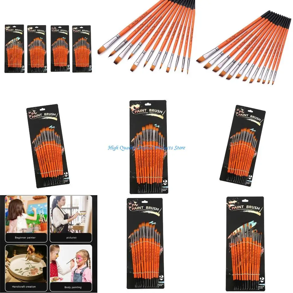 

U2JE 12Pcs Professional Paint Brush Watercolor Paint Brush Nylon Bristle Paint Brush