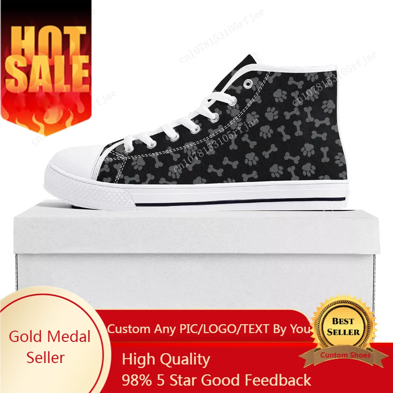 

Dog Paw Print Pet Dog High Top High Quality Sneakers Mens Womens Teenager Canvas Sneaker Casual Couple Shoes Custom Shoe White