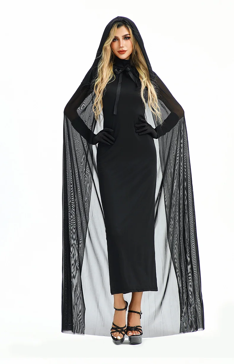 Robe Sorcière Gothique Noire avec Cape à Capuche et Gants – photo 13