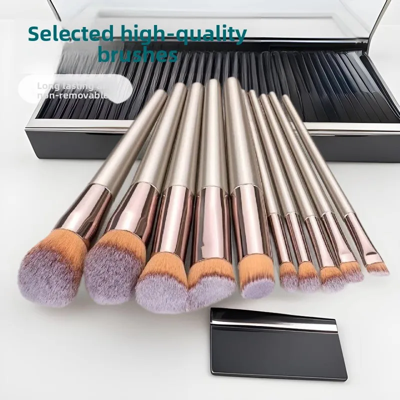 10 Pcs Champagne Gold Makeup Brushes Complete Set of Foundation Loose Powder Blush Concealer Eye Shadow Professional Set