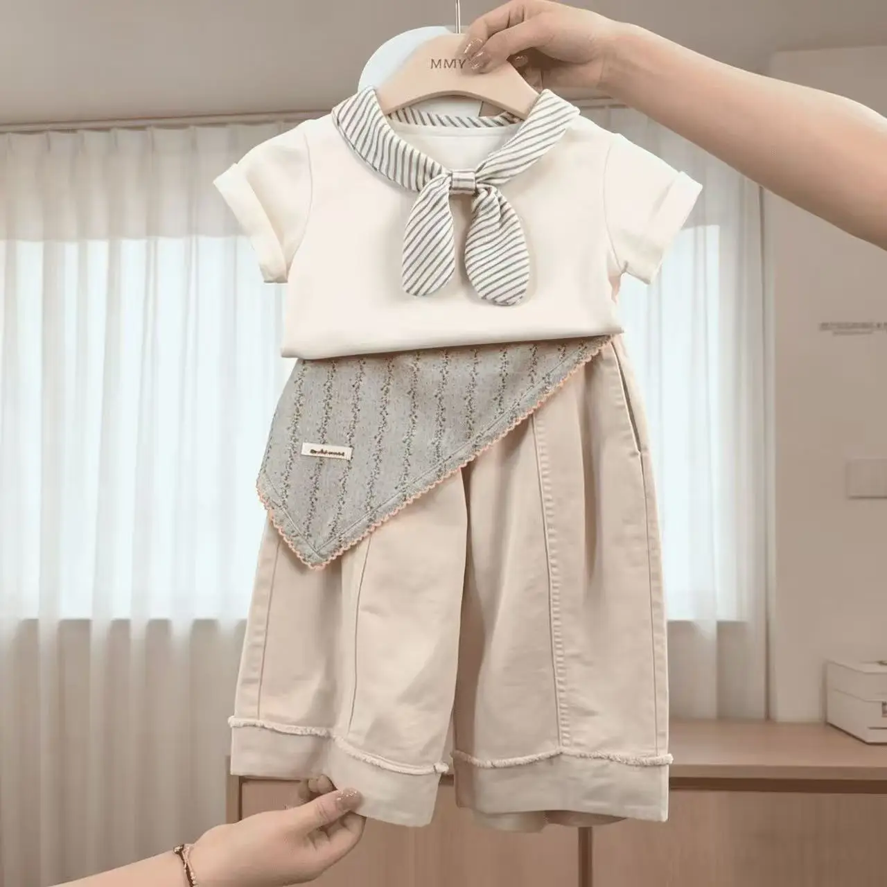 Girls 2026 Summer Outfits Fashion Short Sleeve T‑Shirt + Loose Skirt‑Hip Pants 2‑Piece Set Casual Kids Summer Clothes 90-140CM