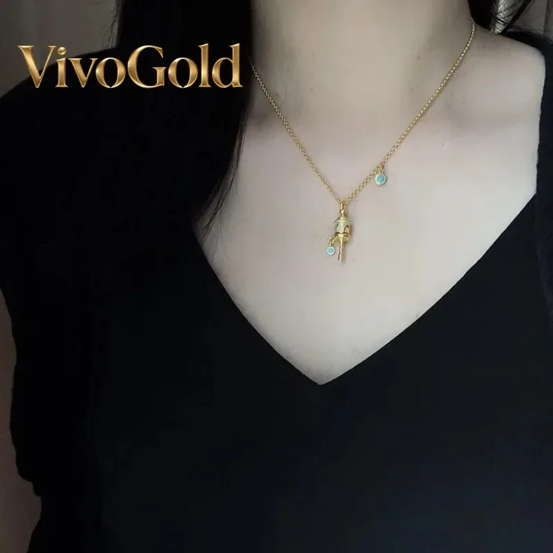 

Золотое ожерелье VivoGold в тибетском этническом стиле, 9999 пробы, 24K, с эмалью, для женщин, винтажное, с подвеской в виде искусственной зеленой сосны, с эффектом звонка