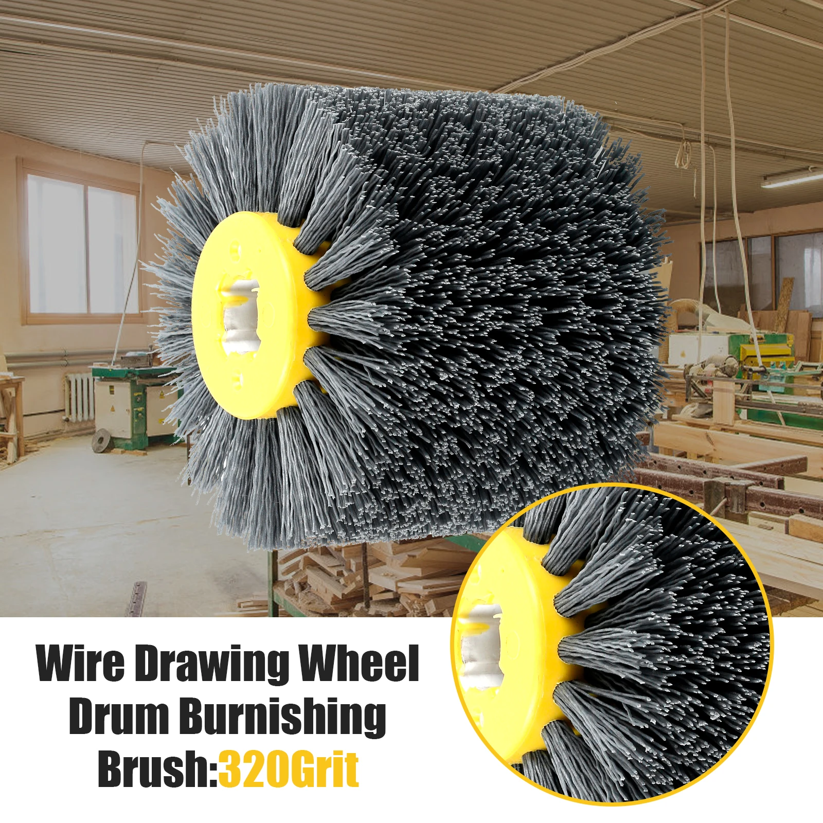 

Abrasive Wire Drawing Wheel 80/120/320 Grit Durable Wood Drum Burnishing Brush Wear-Resistant Wheel Drum Polishing Brush