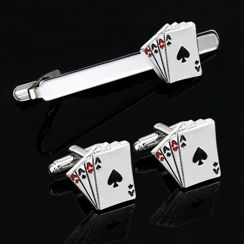 Personality Poker AAAA Cufflinks&Tie Clip Set For Men Shirt Suit Tuxedo Blouse Jewelry Accessories