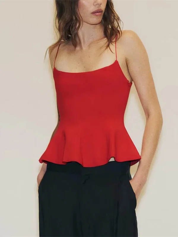 تصميم جديد للنساء لفصل الصيف: توب ضيق بحمالات رفيعة وتنورة قصيرة مرنة بأسلوب فرنسي، مصنوع من القطن والبوليستر 8280333