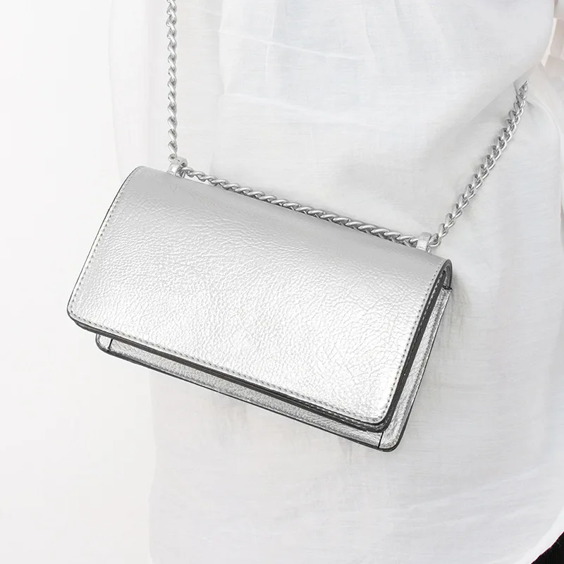 Women's Small Handbag Mirror Silver Party Purse Wallet on Chain PU Leather Reflective Light Square Shine Evening Bag Crossbody