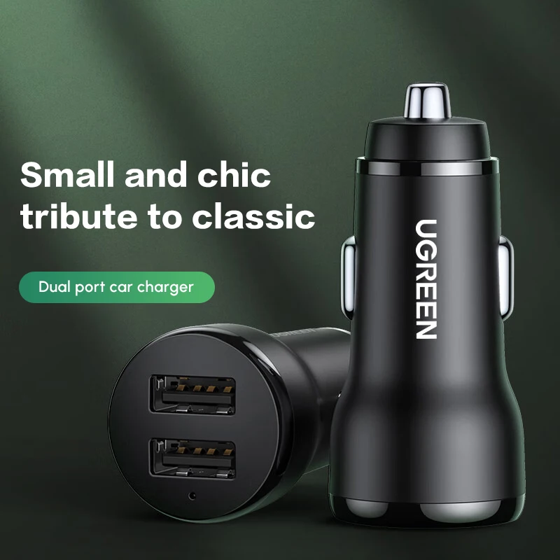 UGREENカーチャージャーアダプター 5V/3.1A USBカーチャージャーアダプター デュアルポート 12V USBコンセント iPhone対応 フラッシュフィット