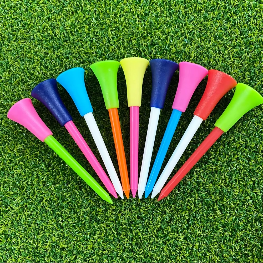 10Pcs Plastic Golf Tees Multi Color 83mm Durable Rubber Cushion Top Golf Ball Holder Golf Accessories