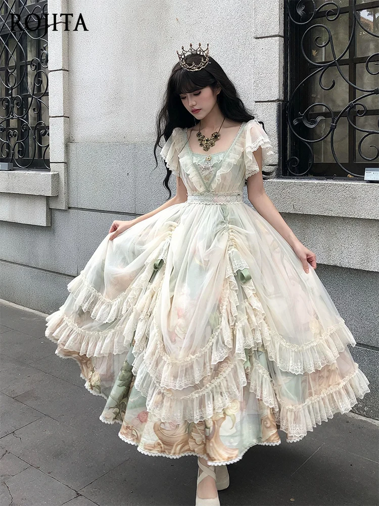 

Mint Green Birthday Fairy Princess Dress Women Big Skirt Elegant Atmosphere Lolita Dress 2025 Summer Vintage Dress