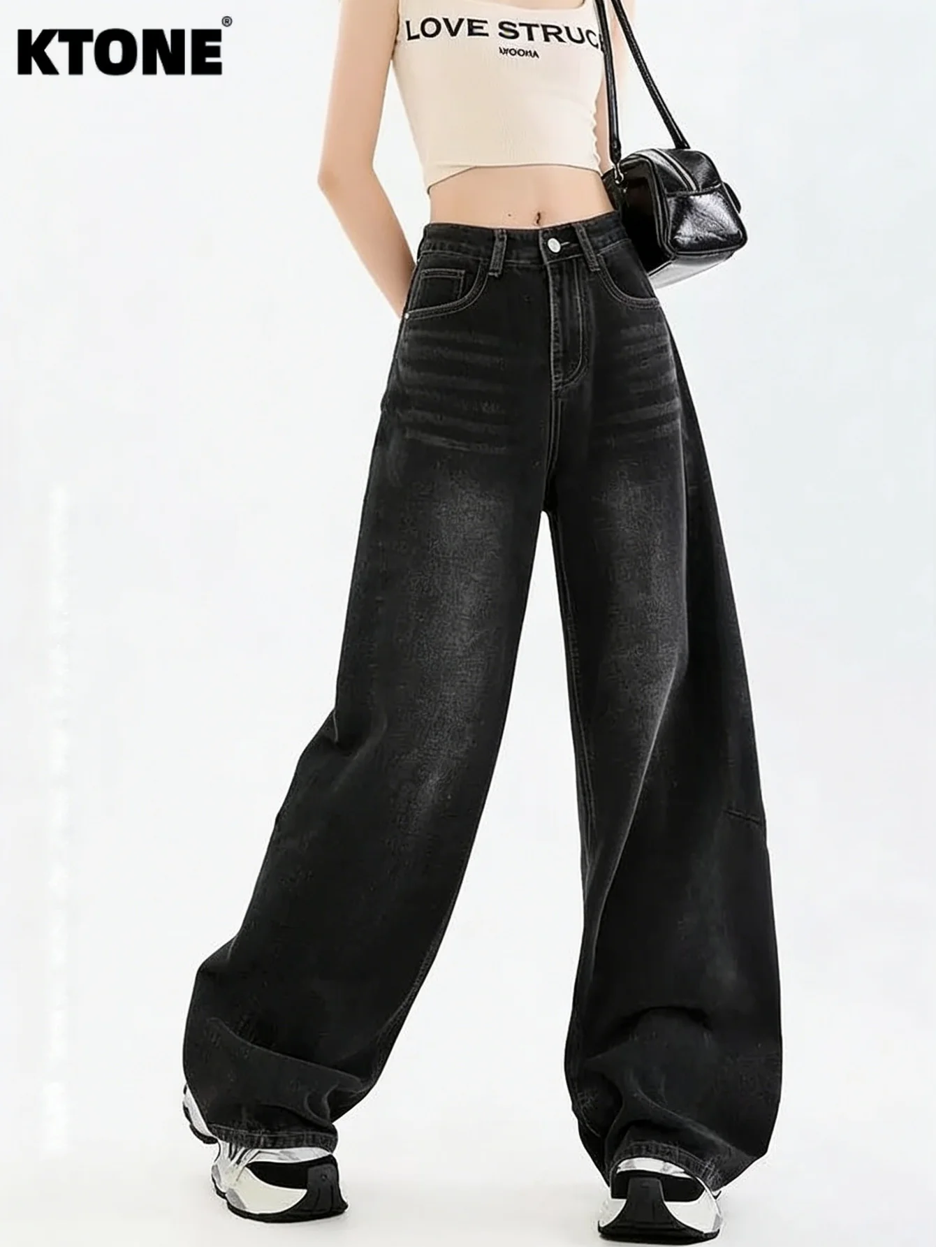 

Harajuku Jeans Black Baggy For Man Minimalist Plain Drip For Dating No accessories or belts included