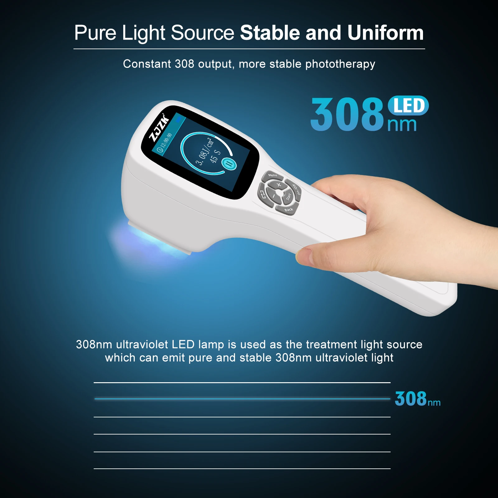 ZJZK 450mW UVa UVB Light Therapy Before And After Photo 308nmx64diodes For Skin Dermatitis Fungal Infectious Skin Disease