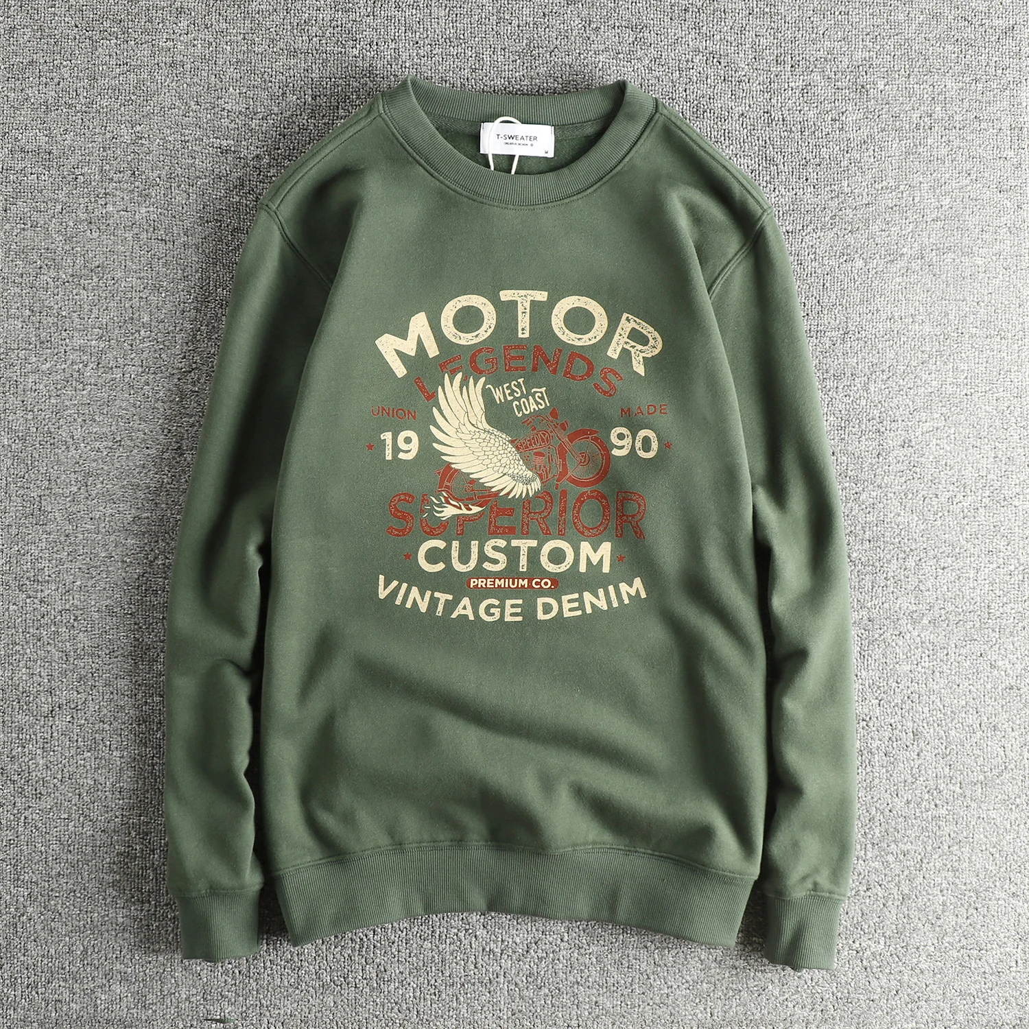 

Мужская толстовка с круглым вырезом и принтом в стиле ретро, осенне-зимний плюс бархатный утолщенный свободный топ с длинными рукавами