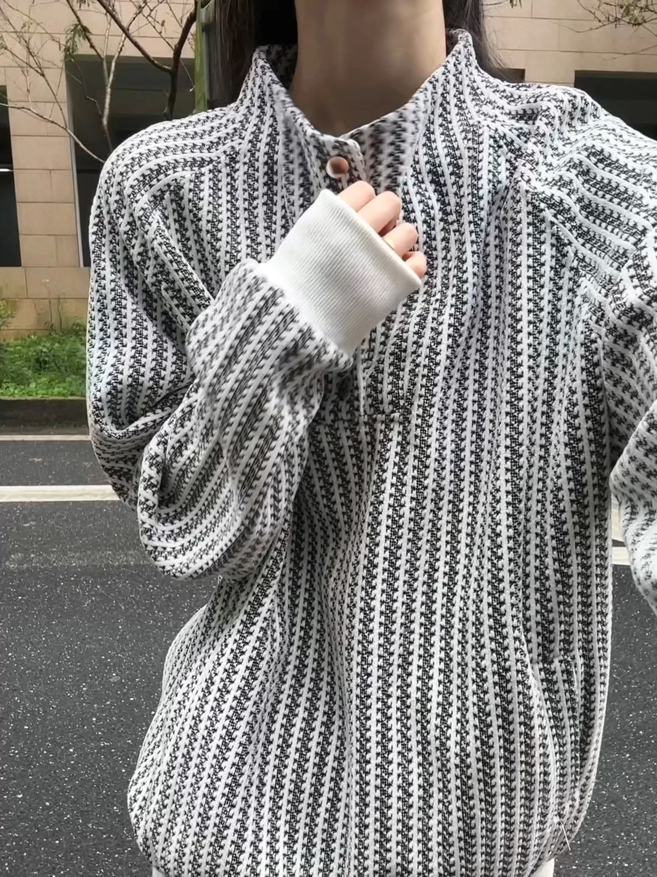 

White Fibone Pattern Button up Sweatirt Men's Heavyweight Hardwearing Long Sve T-irt Casual Autumn Winter Faion