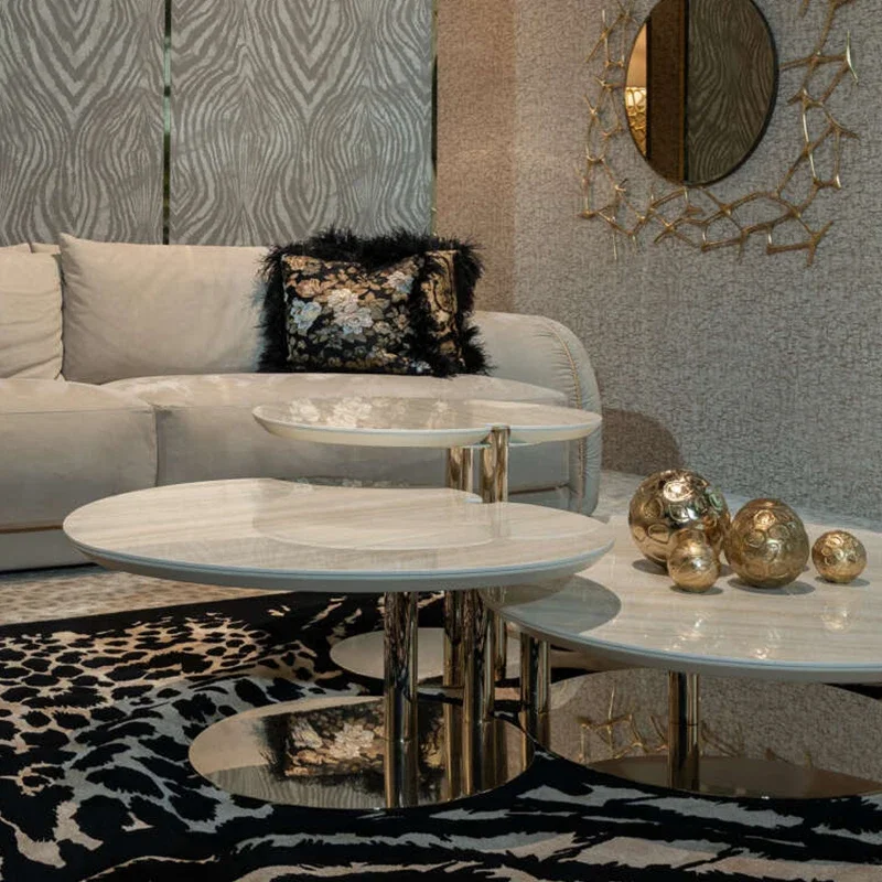 Italian light luxury, villa large apartment, household special-shaped metal marble coffee table