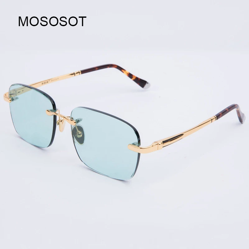 

Green Crystal Stone Sunglasses Man Rimless Glass Sun Glasses Natural Mineral Lens Women Acetate Frame Anti Scratch Top Quality