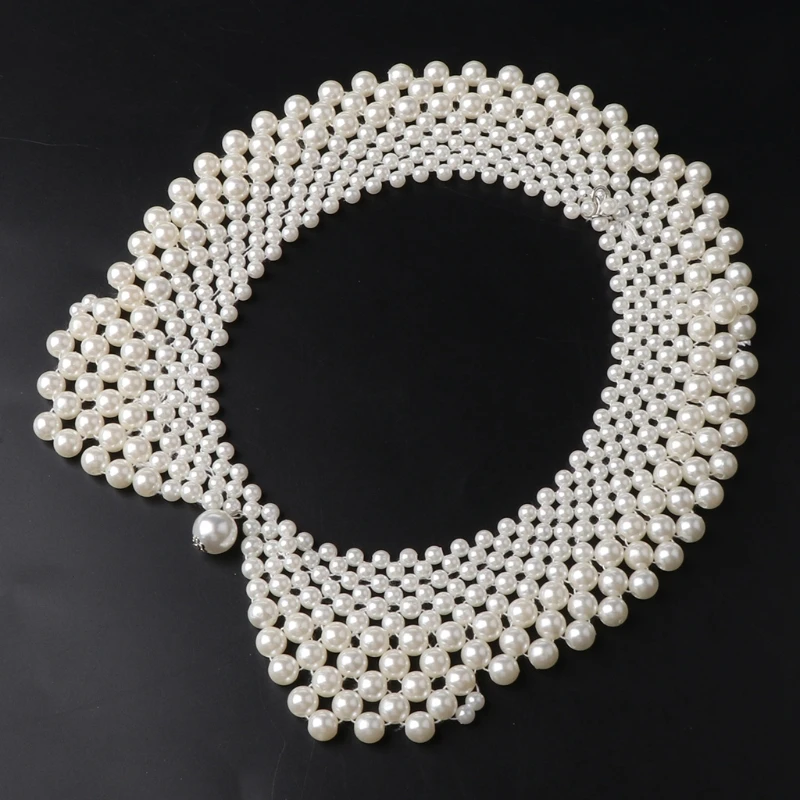 Ethnic Handmade Woven Beading False Collar Imitation Pearl Jewelry Women Bib Cho