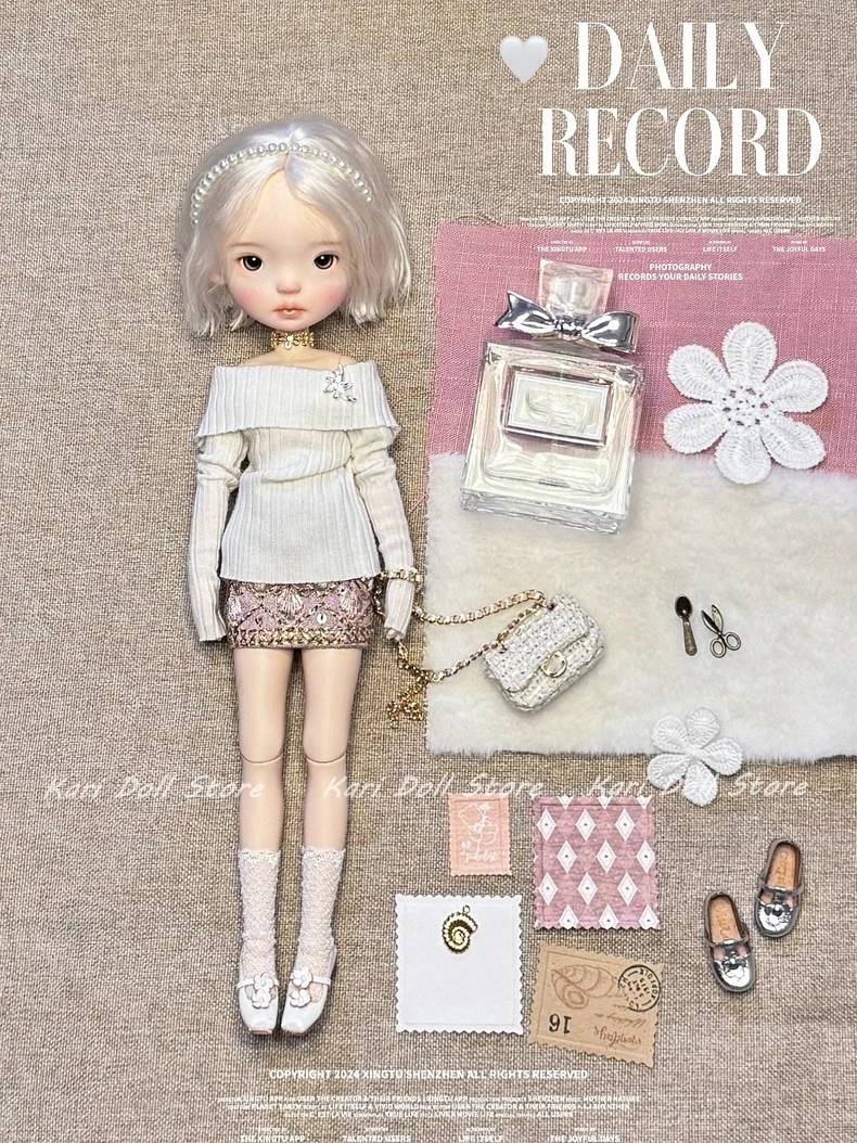 2026 Kari Doll Clothes and skirts Delicate Girl Knit Off-Shoulder Mini Dress Set for Landazz Landoudou Doll