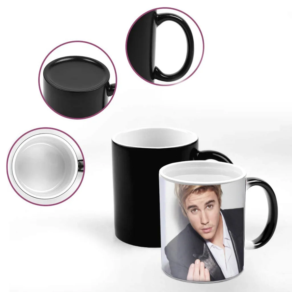 Justin-Bieber-Newest Design Coffee Mugs Heat Color Changing Milk Tea Cup Colorcup For Birthday Gifts