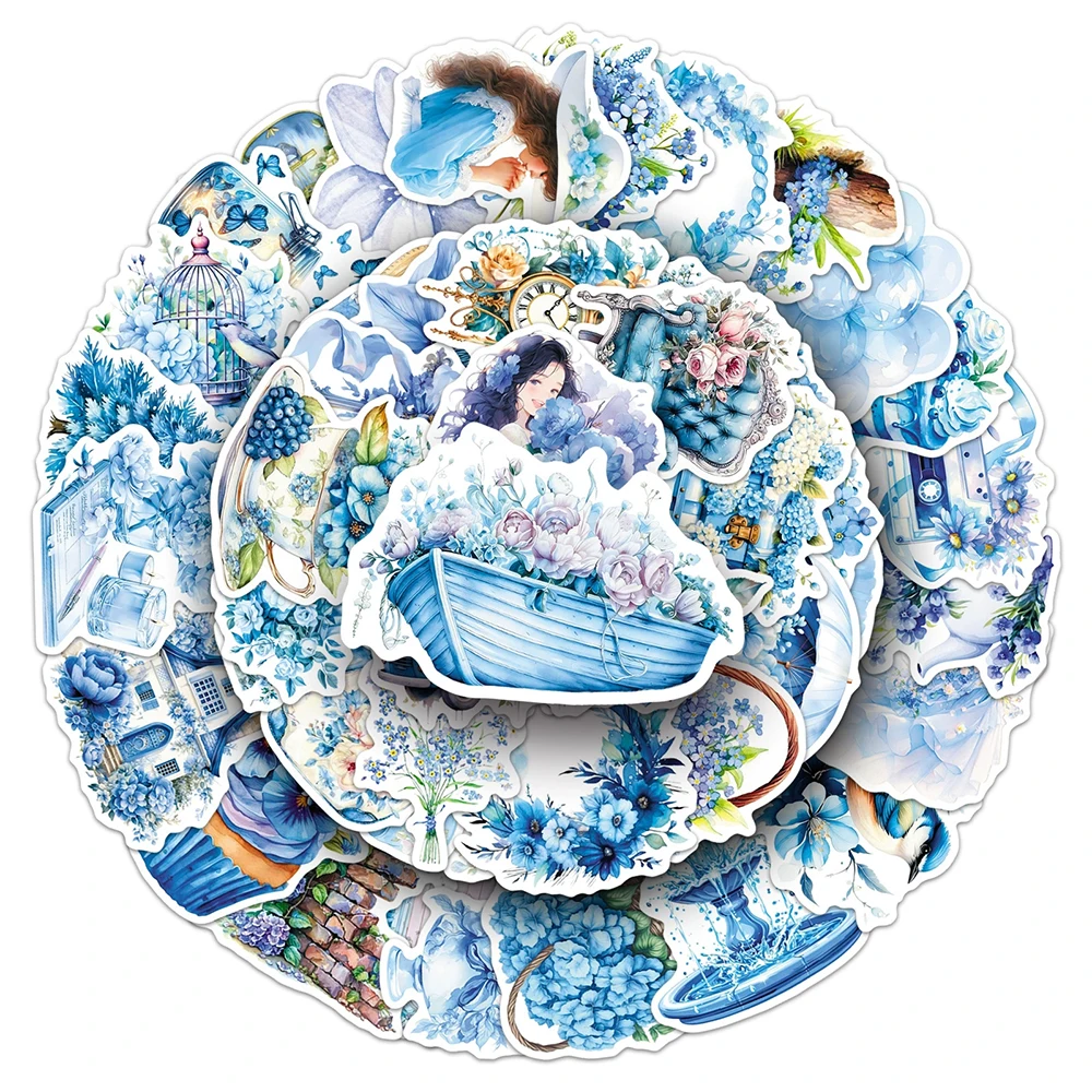 

10/30/50pcs Vintage Ins Style Blue Garden Stickers Aesthetic DIY Suitcase Notebook Phone Diary Cute Cartoon Sticker Decoration