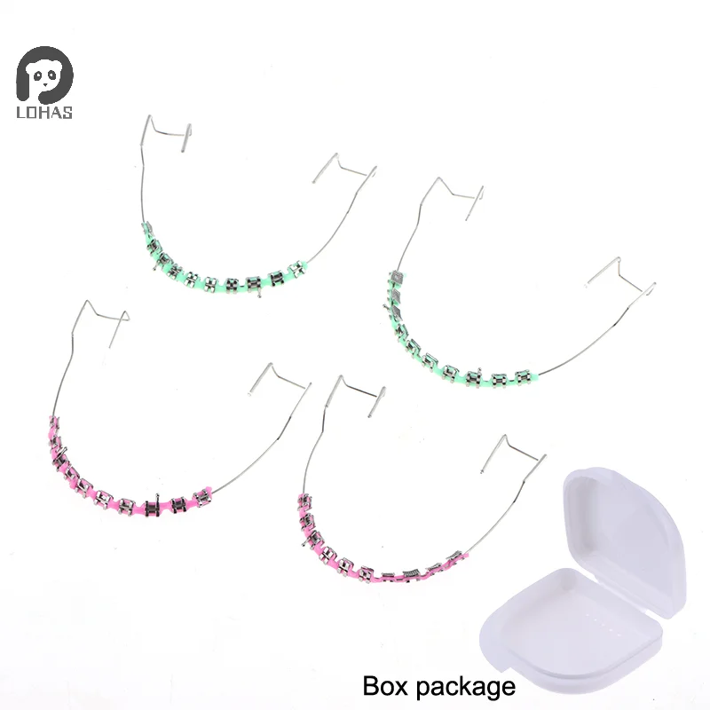 1 Pair Colorful Brackets Dental Fake Braces With Hook Temporary Tooth Decoration With Metal Wires Bracket Ligature Tie With Box