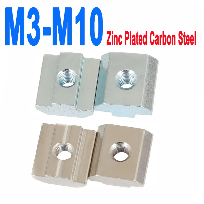 

T Block Square Nuts for T-Track Sliding Hammer - Zinc Plated Carbon Steel, M3-M10 & EU20/EU30/EU40/EU45 Sizes
