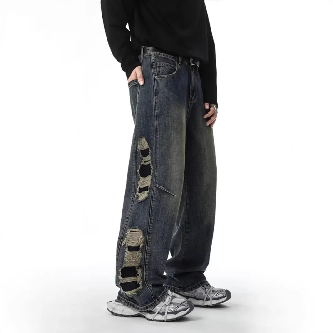 

LIBIELIY American Wide - Leg Cool And Handsome Jeans With Large Side Holes For Men In Autumn And Winter, High - Street Casual L