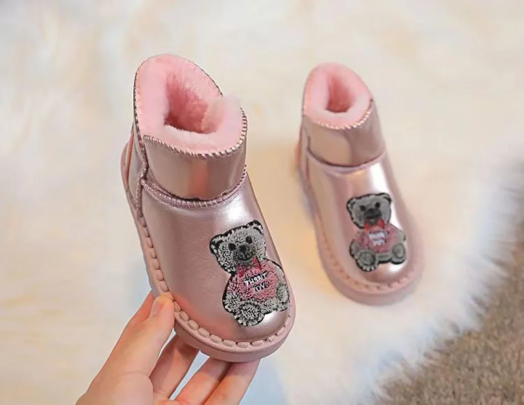 Cartoon Cute Bear Boy Plus Velvet Thick Snow Boots 2022 Winter New Warm Girl Short Boots Kids Toddler Cotton Shoes Baby Boots