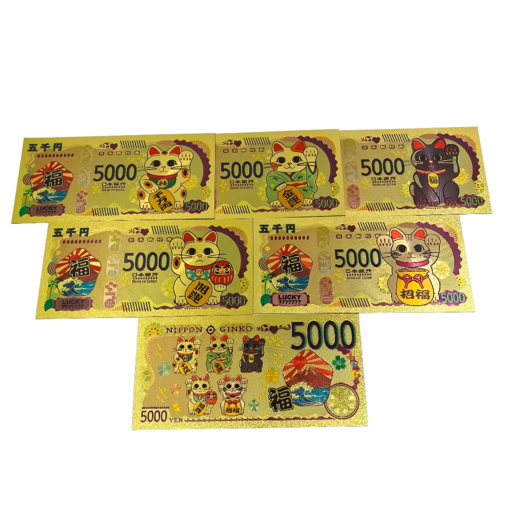 

Японская памятная банкнота Maneki Neko из золотой фольги 5000 инов, дизайн, несколько моделей молитв, милые креативные товары, карта в подарок