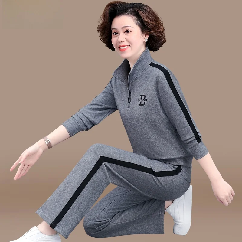 

Casual Sportswear Set Women Middle-Aged Faionable Top Two-Piece Set Spring Autumn Hoodie Jaet Loose Fit Long Pants
